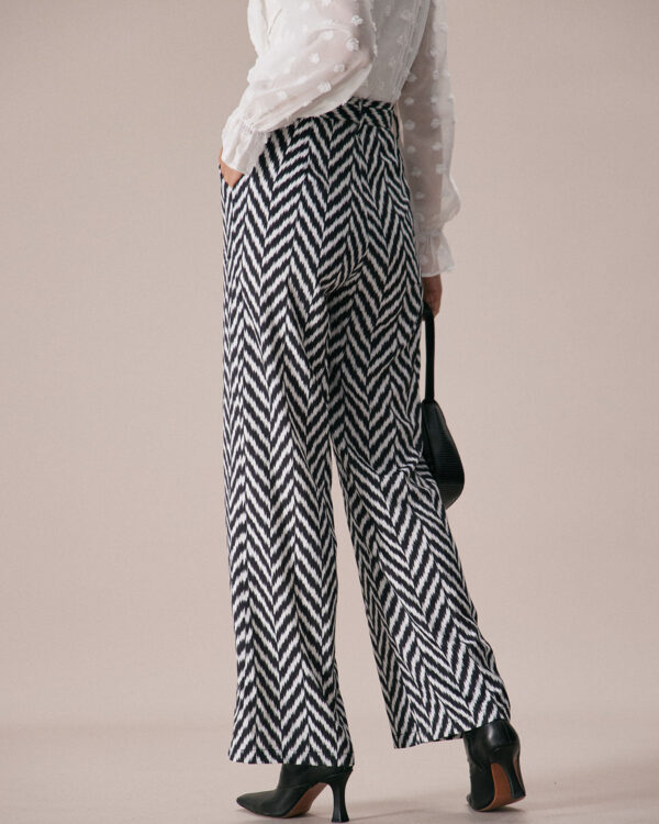 Grey Wave Pattern Button Straight Pants - Image 5