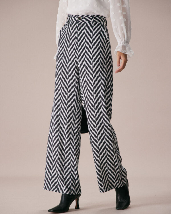 Grey Wave Pattern Button Straight Pants - Image 4