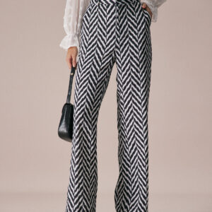 Grey Wave Pattern Button Straight Pants
