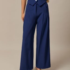 Navy High Waisted Pockets Straight Pants