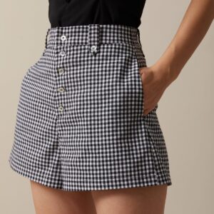 Black High Waisted Button Up Plaid Shorts