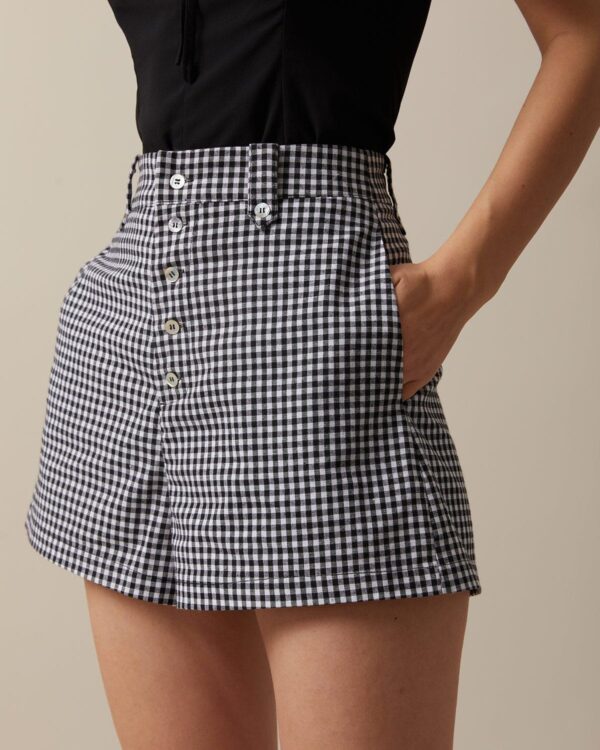 Black High Waisted Button Up Plaid Shorts