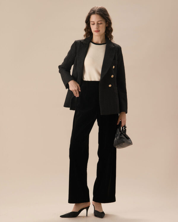 Black High Waisted Pleated Wide Leg Pants - Image 5