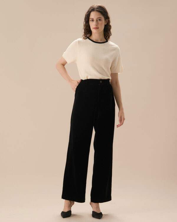 Black High Waisted Pleated Wide Leg Pants - Image 2