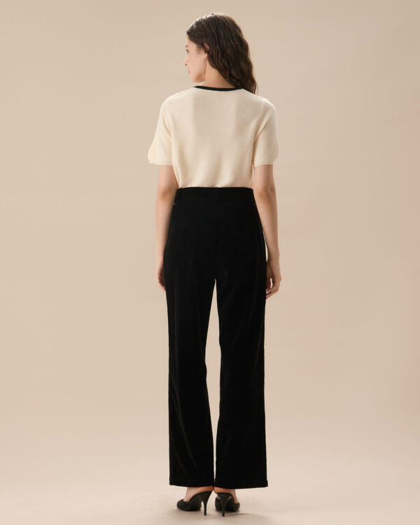 Black High Waisted Pleated Wide Leg Pants - Image 3