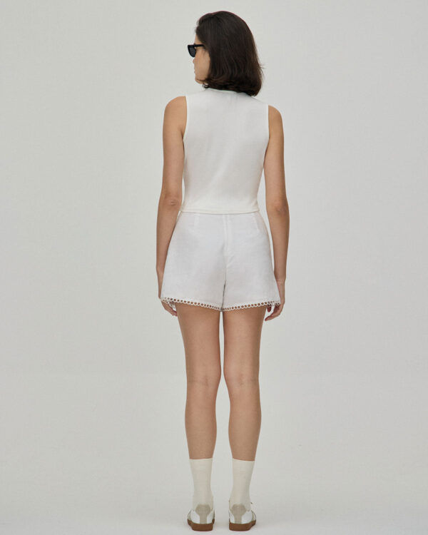 White Lace Trim High-Waisted Shorts - Image 3