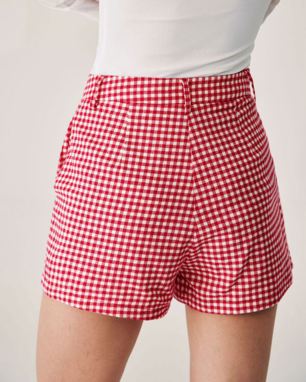 Red Plaid High-waisted Pocket Shorts - Image 4