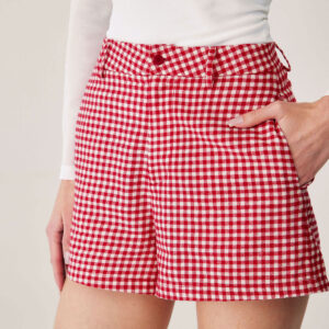 Red Plaid High-waisted Pocket Shorts