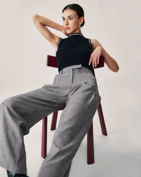 Grey Natural Waisted Straight Pants - Image 2
