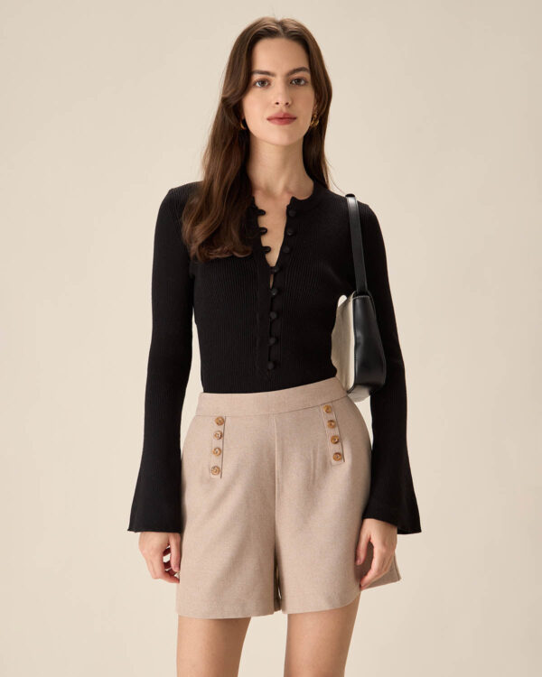 Khaki High-waisted Pocket Shorts - Image 3
