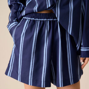 Women's Navy Striped Elastic Waist Shorts