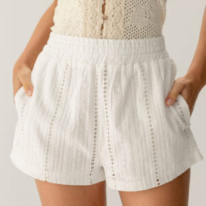 White Elastic Waist Pocket Shorts