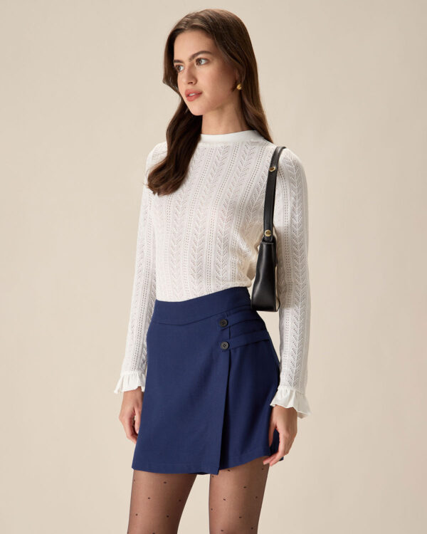 Navy High-waisted Button Skort - Image 3