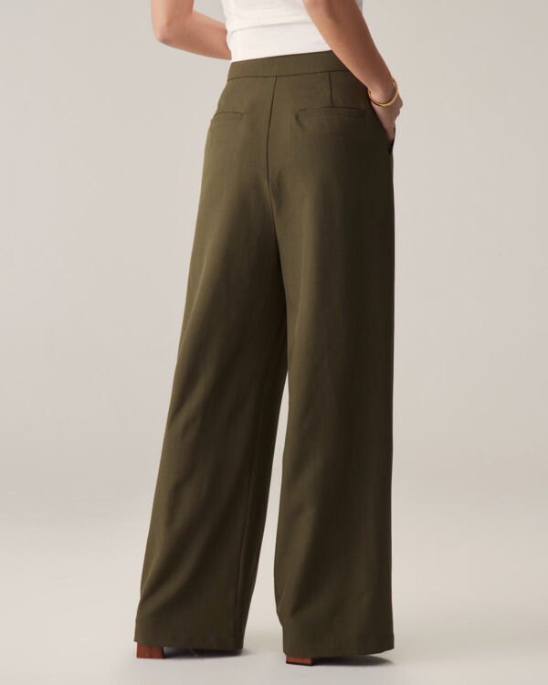Green High-Waisted Straight Wide-Leg Pants - Image 4