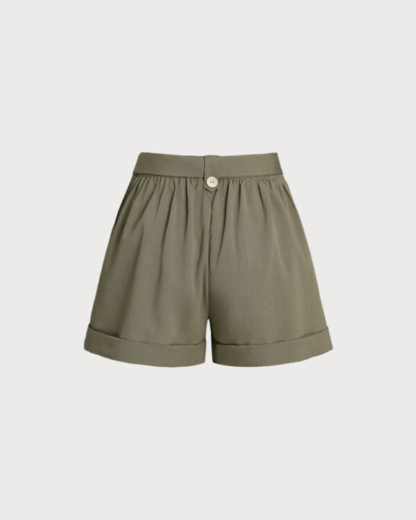 Army Green Button Shorts - Image 2