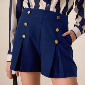 Women's Navy High-Waisted Pleated Shorts